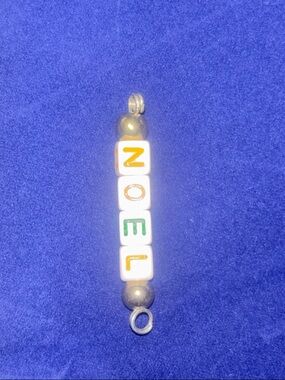 White NOEL Bead Ornament Charm with Gold Accents
